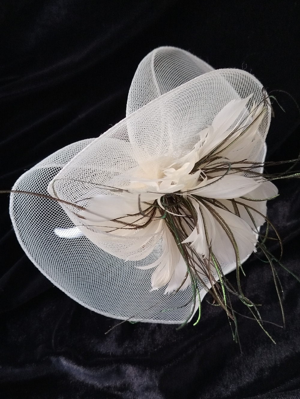 Ivory Feather and Netting Fascinator Hat